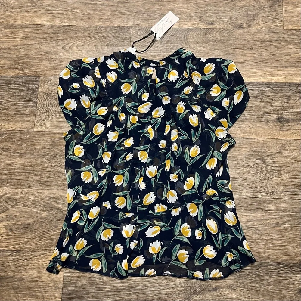 NEW Byron Lars Beauty Mark Floral Short Sleeve Blouse Navy Blue Size 12 NWT - Picture 9 of 9